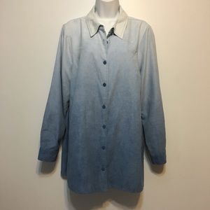 Avenue Blue Ombre Sueded Long Sleeve Blouse 14/16